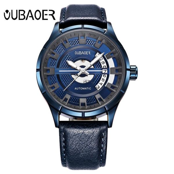 

wristwatches oubaoer luxury automatic watch men date mechanical self wind watches man leather reloj automatico de hombre ob2023, Slivery;brown