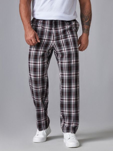 

extended sizes men plaid tapered pants 77cf#, Black