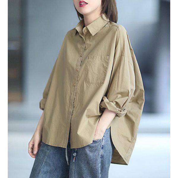 

women's blouses & shirts korean style 100% cotton oversized women spring summer 2021 female fashion long sleeve plus size collared, White