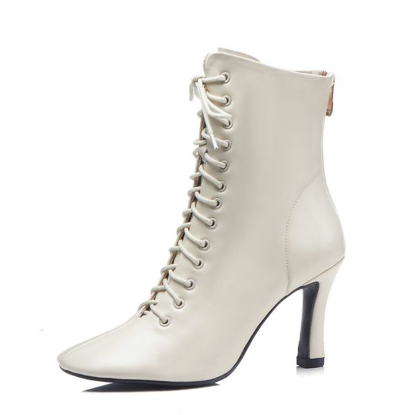 

asumer sell autumn winter female leather genuine high-heel shoes high-toe boots square-toed dress party ladies, Black