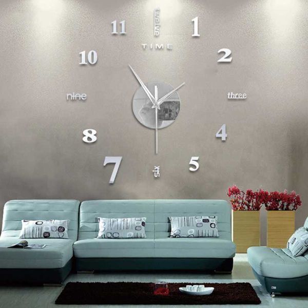 Wanduhren Uhr 3D DIY Große Uhr Horloge Acryl Spiegel Aufkleber Küche Duvar Saat Klock Moderne Mute Home Brief Dekor