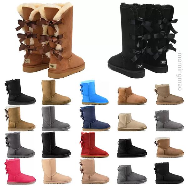 

winter luxurys designer boots girl classic snow ankle short bow mini fur black chestnut pink bowtie womens shoes size 5-10 fashion outdoor