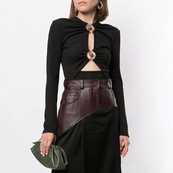 

new women's design sense slim t-shirt hollow out long sleeve jumpsuit 15547, Black;gray