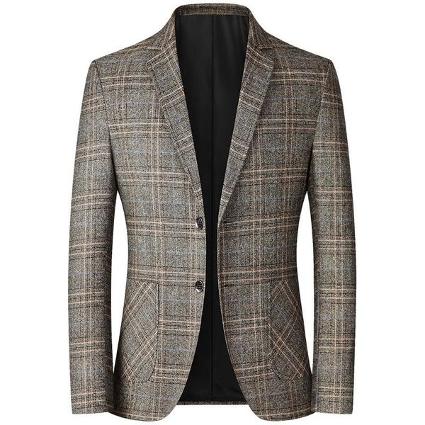 

men's suits & blazers brand men blazer personality wild suit jacket fashion plaid print slim fit warm coat male, White;black