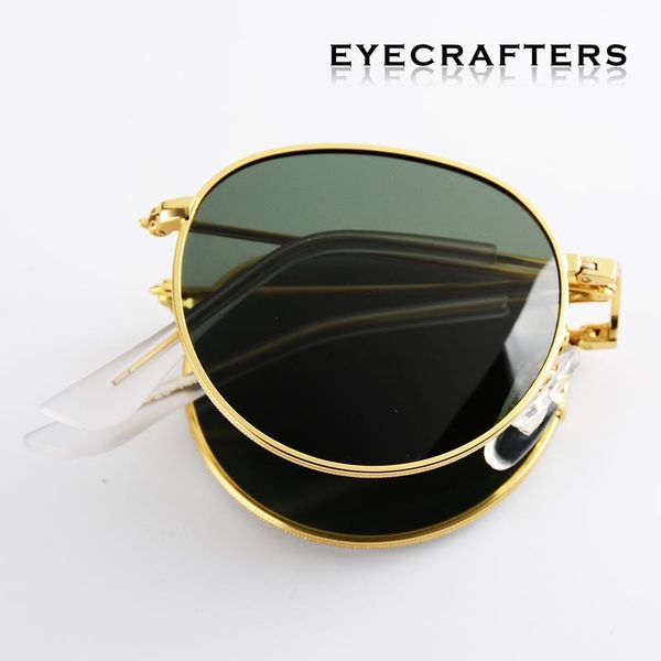 

foldable folding sunglasses hd polarized mens womens fashion retro vintage small oval round mirrored coating eyewear, White;black