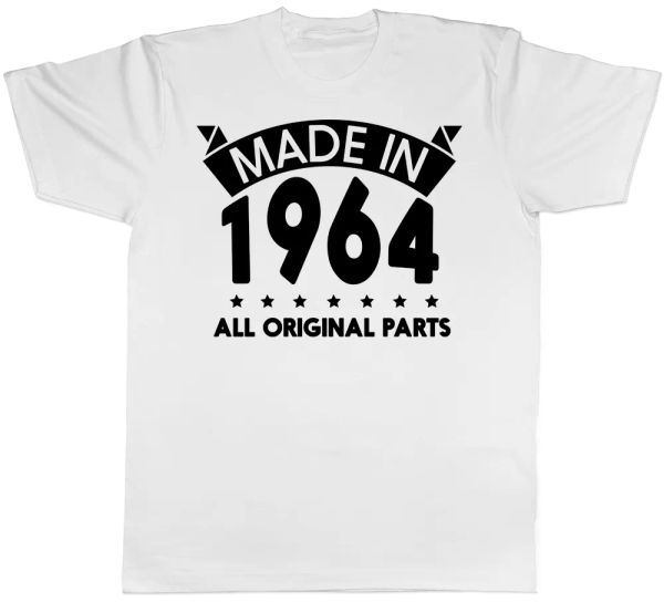 

made in 1964 all original parts birthday mens short sleeve t-shirt, White;black