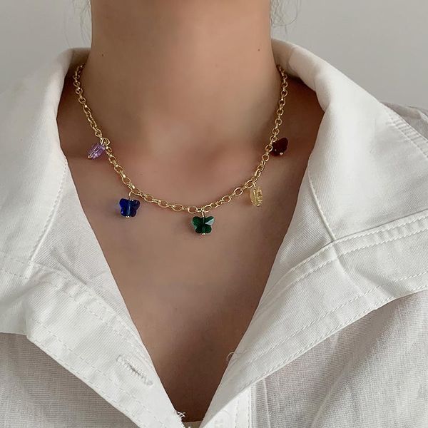 

chains butterfly charm chain choker necklaces candy color necklace pendant for women girls gifts boho beach jewelry bijoux, Silver