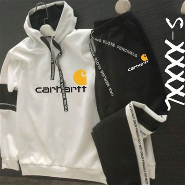 

spring autumn 2 pieces jogging set man print hoodie+pants casual streetwear men's outfit clothing tracksuit plain suit male 210806, Gray