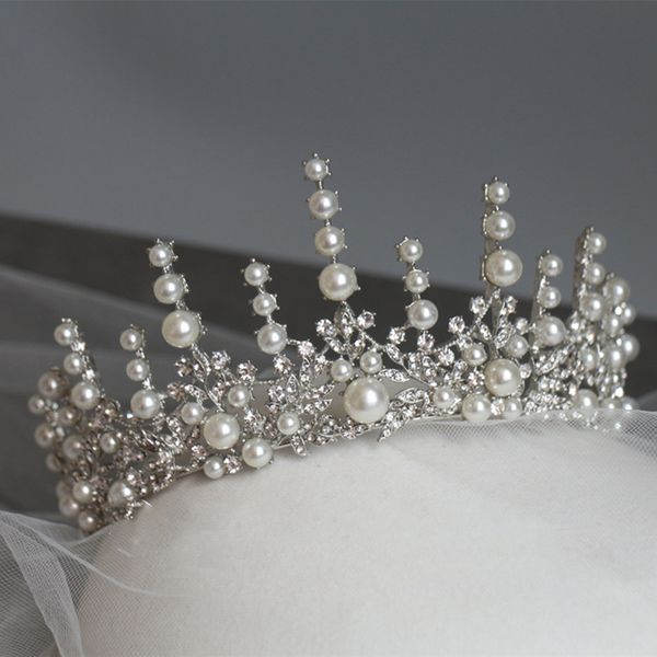 

pearls bridal crowns tiaras headpieces for wedding jewelery birthday party headpiece hair decors jewels accessories brides jewellries 7*14cm, Silver