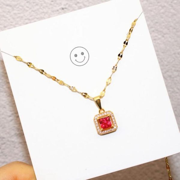 

chains 316l stainless steel square red zircon luxury charms chain choker necklace for women fashion fine jewelry party gift san471, Silver
