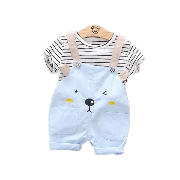 

clothing sets children cotton clothes summer baby boy girls stripe t shirt cartoon bib shorts 2pcs/sets infant kids fashion toddler tracksui, White