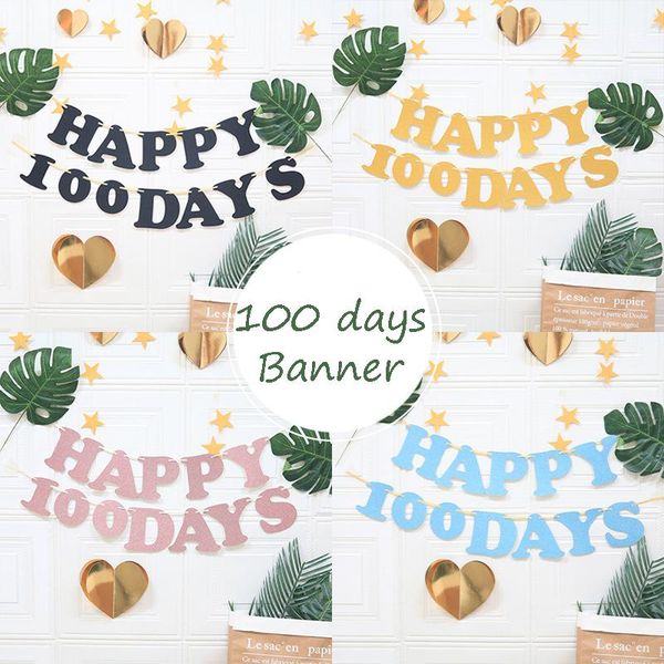 

party decoration happy birthday banner glitter gold black rose pink blue colorful 100 day decorations kids