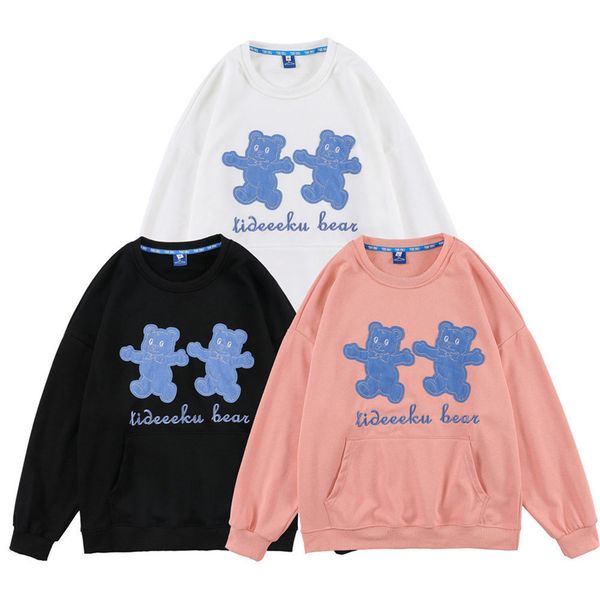 

men's hoodies & sweatshirts sweatshirt set lovely blue bear terry flannel harajuku sweater hoodie women's street clothes, Black