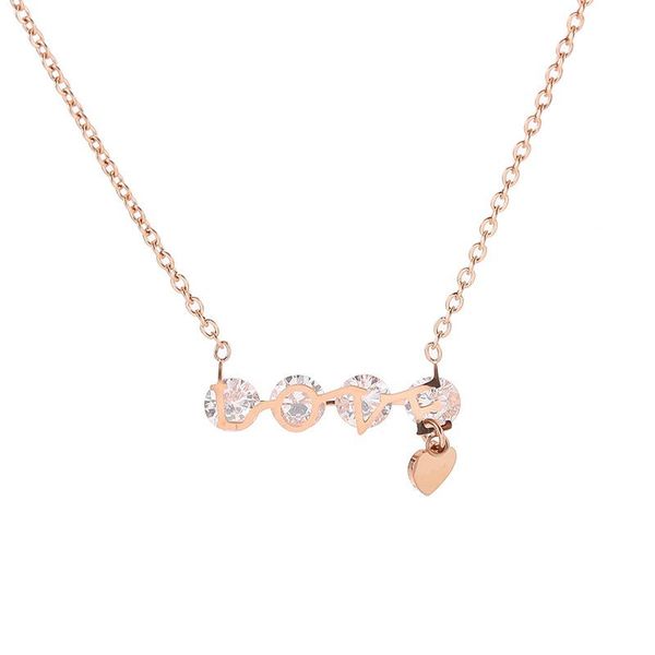 

chains titanium steel necklace female letter love clip diamond heart pendant heart-shaped tassel ins niche design jewelry, Silver