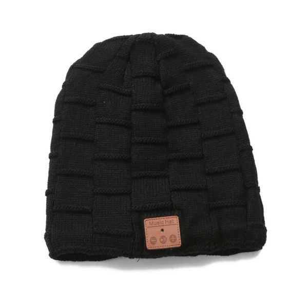 

knitted velvet winter warm wireless bluetooth headset cap music headphones hat cycling caps & masks, Black