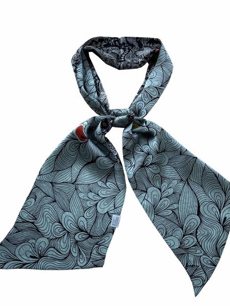 

scarves arrival cashew flower double layer pigment girl silk crepe satin scarf long ribbon headband bundle high grade kzsbd10, Blue;gray