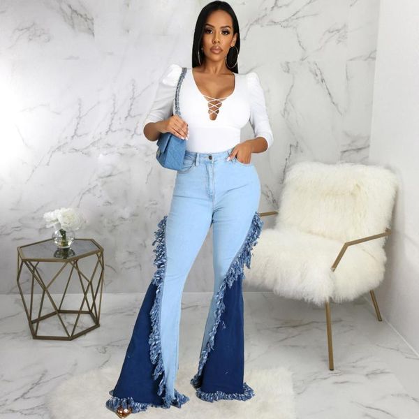 

women's pants & capris streetwear mom jeans high waist quality stitching fringed flared plus size loose, Black;white