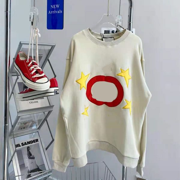 

2021 autumn style gujia five pointed star embroidery loose and thin pullover fashion hoodless couple sports sweater, Black