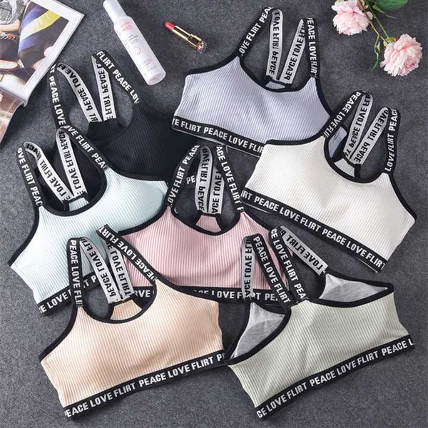 

letter sports bra push up fitness running yoga underwear cotton sport for women gym wear solid sportswear 211202, Gray