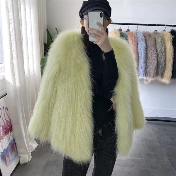 

women's trench coats 2021 knitted fashion jacket womens raccoon dog fur coat real winter women el0i, Tan;black