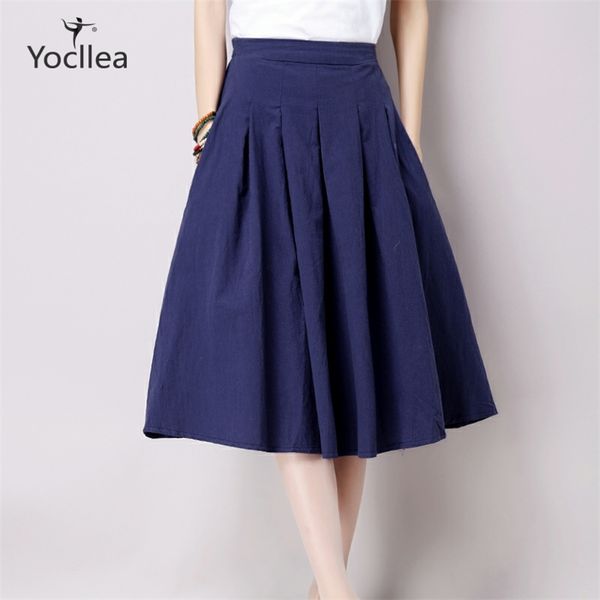 

vintage summer bust skirt women linen skirts all-match casual pleated solid color skirts fashion women's clothing wj305 210412, Black