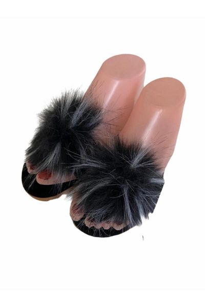 

slippers luxury front furry lady, Black