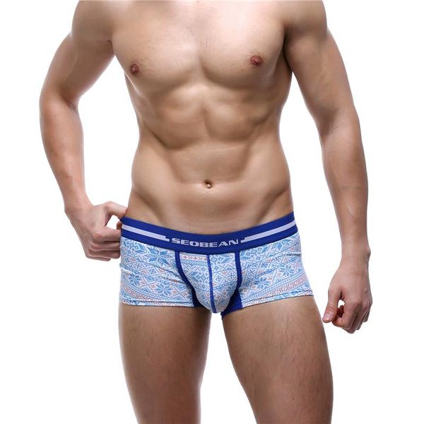 

underpants seobean men's cotton underwear fashion printing boxer shorts comfortable breathable seamless boxers, Black;white