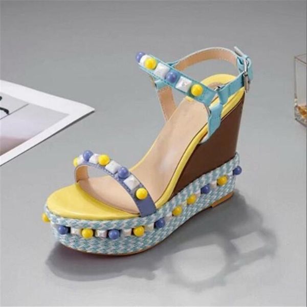 

red bottom sandals wedges shoes for womens super high heels yellow blue mixed color women platform, Black