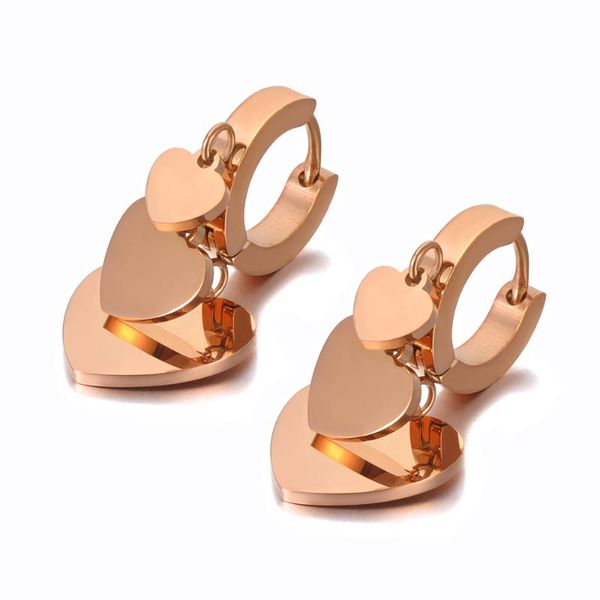 

hoop & huggie design titanium stainless steel bohemia cz crystal heart earrings for women trendy rose gold e20246, Golden;silver