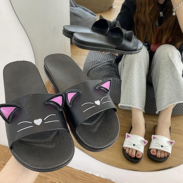 

summer women slippers outdoor sandals lady slides shoes elegant cartoon, Black