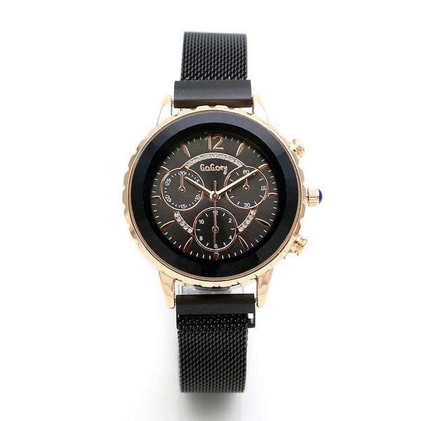 

fashion designers lazy watch magnet woven stainless mesh belt three-eye imitation needle clock woman watches casual trend polygon mirror bus, Slivery;brown