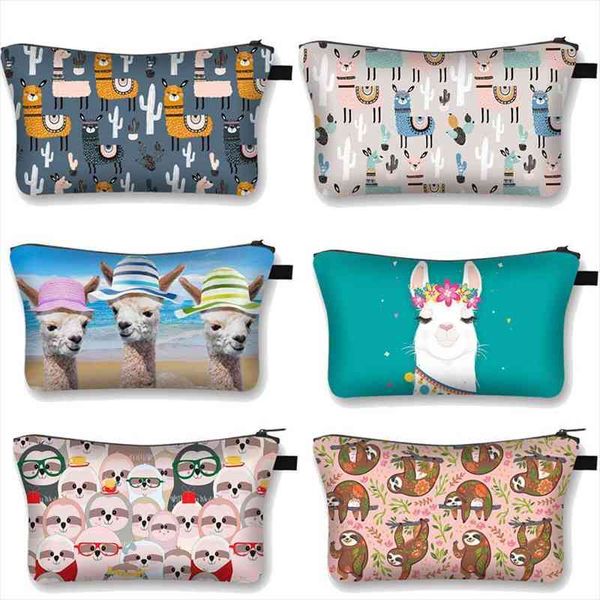 

funny animal alpaca pattern cosmetic bags case cute storage women makeup llama sloth organizer for travel