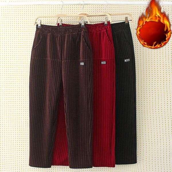 

women's pants & capris middle-aged women thick warm winter corduroy harem loose plus size elastic high waist casual female trousers, Black;white