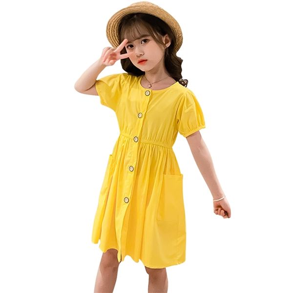 

girl dresses pockets girls' solid color children dress summer girls costumes kids 6 8 10 12 14 210528, Red;yellow