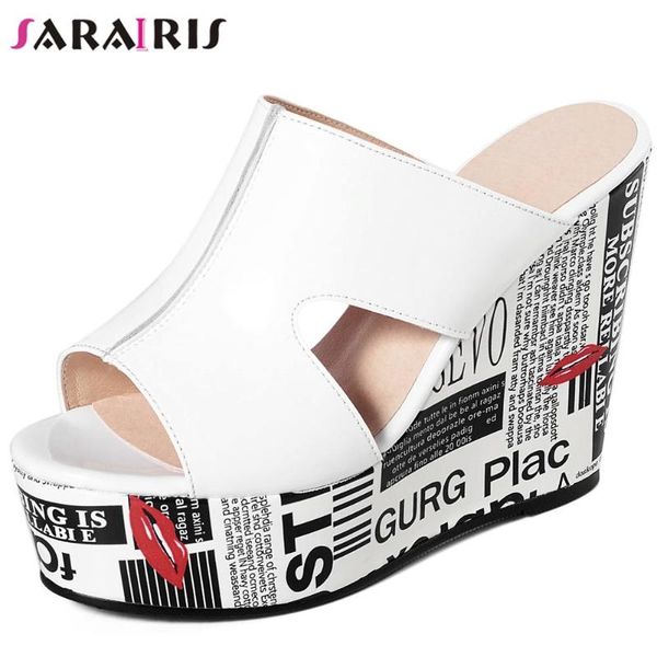 

slippers sarairis unique party genuine leather slides women cool slip-on dress ladies brand fashion print platform shoes, Black