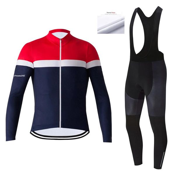 

la passion 2021 winter thermal fleece set cycling clothes men's jersey suit sport riding bike mtb clothing bib pants warm sets racing, Black;blue