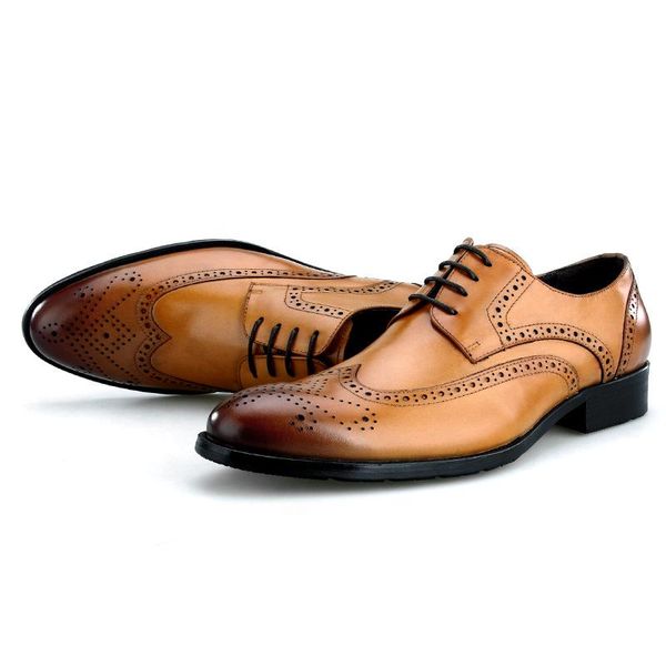 

dress shoes large size eur45 black / brown tan brogue business genuine leather male prom