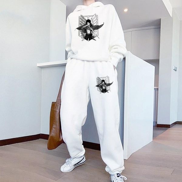 

men's hoodies & sweatshirts hoodies+pants sets autumn winter hooded sweatshirt attack on titan print hoodie loose sweatpants casual pul, Black