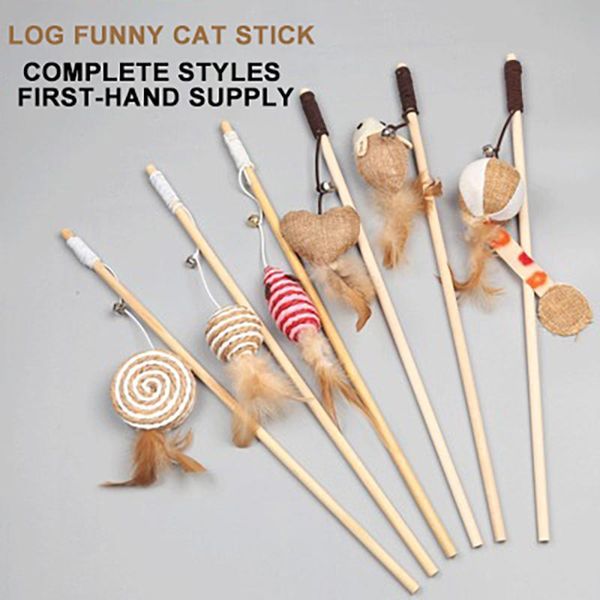 

cat toys 40cm toy, flax feather stick, teaser interactive wooden mouse, mini bell toy