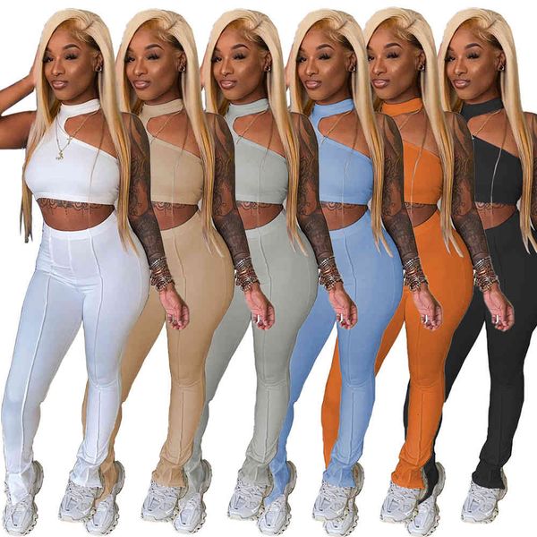 

women's two piece pants 2021 new non-standard vest leg zipper split two-piece sets stacked legging solid color fashion slim s, White