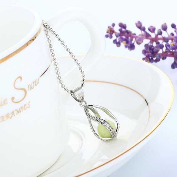 

foreign trade selling diy hollow out spiral water droplet luminous necklace ye guang zhu mermaid pendant ornaments wholesale necklaces, Silver