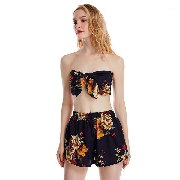 

two piece dress print pieces set women night club 2 suit woman off shoulder wrap chest + loose mini tight shorts ropa mujer, White