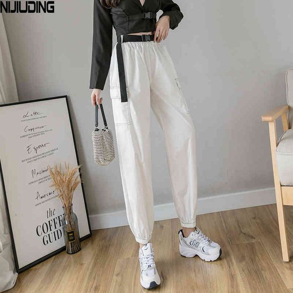 

autumn overalls women's thin and high-waisted korean style nine-point straight loose-fitting harem casual pants 210514, Black;white