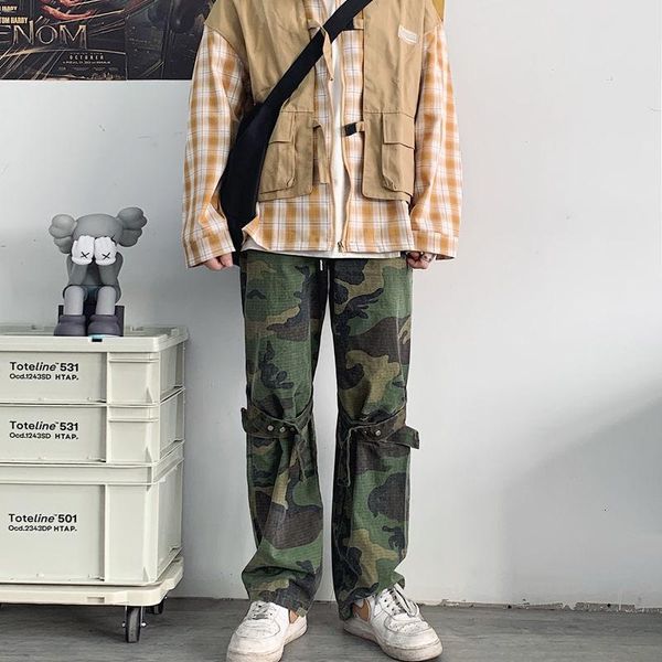 

men's pants army green/black cargo fashion loose casual korean straight streetwear hip hop mens trousers