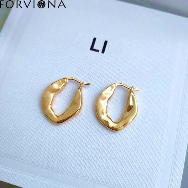 

hoop & huggie forviona retro design irregular u-shaped fashion noble earrings female personality wild sterling silver 925 jewelry, Golden;silver
