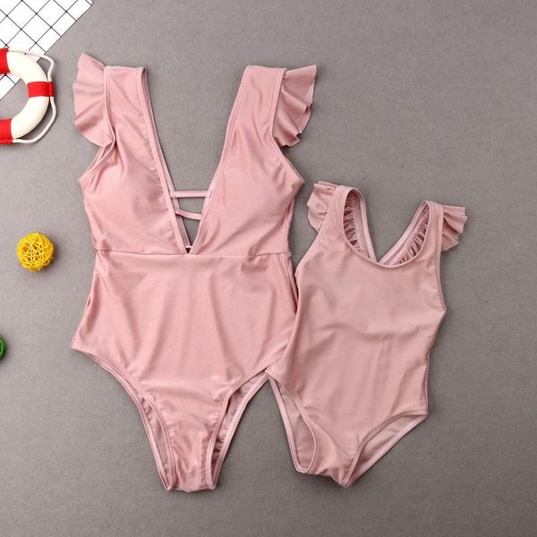 

family matching outfit mother and daughter swimsuit bathing suit solid bikini set summer swimwear suits one-piece