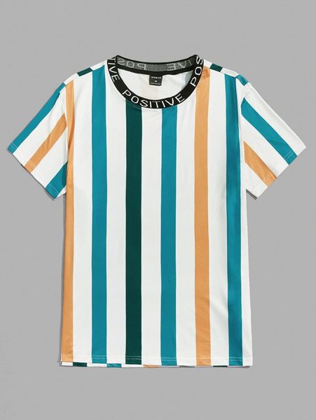 

men letter tape neck striped tee f2ho#, White;black
