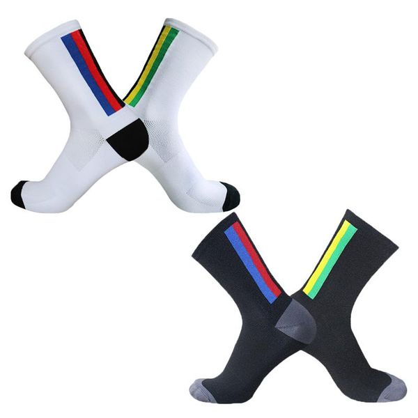 

bicycle socks color stitching stripes outdoor compression sports comfortable bike men women calcetines ciclismo, Black