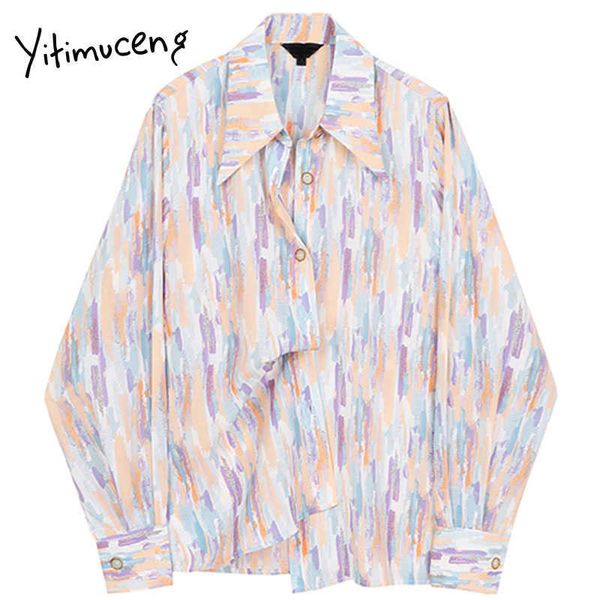 

yitimuceng vintage print blouse women button shirts loose spring fashion korean long sleeve turn-down collar casual 210601, White