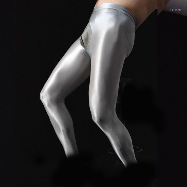 

men cockring u convex pouch stockings open close sleeve tight stockings sheer shiny glossy pantyhose tights candy color f321, Black